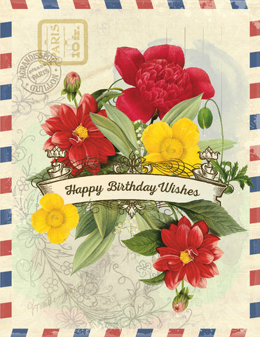 VB9121-Vintage Post Flowers Card
