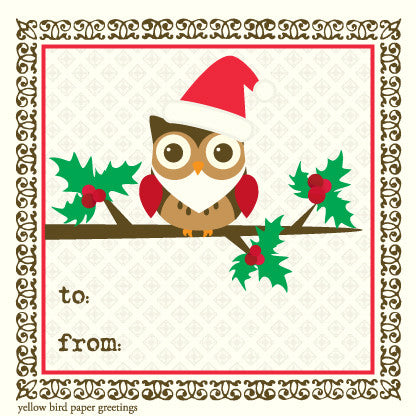 Santa Owl To/From Gift Tags