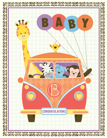 VA9051-Vanagon Animals Baby Card