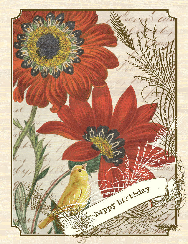 VB9081-Aviary Daisy Birthday Card