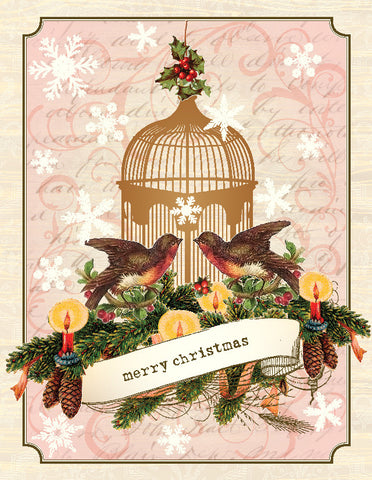 VC9081 Vintage Bird Cage Christmas Card