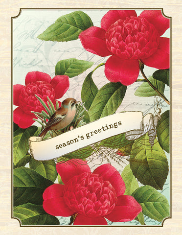 VC9085 Vintage Red Christmas Flowers Card