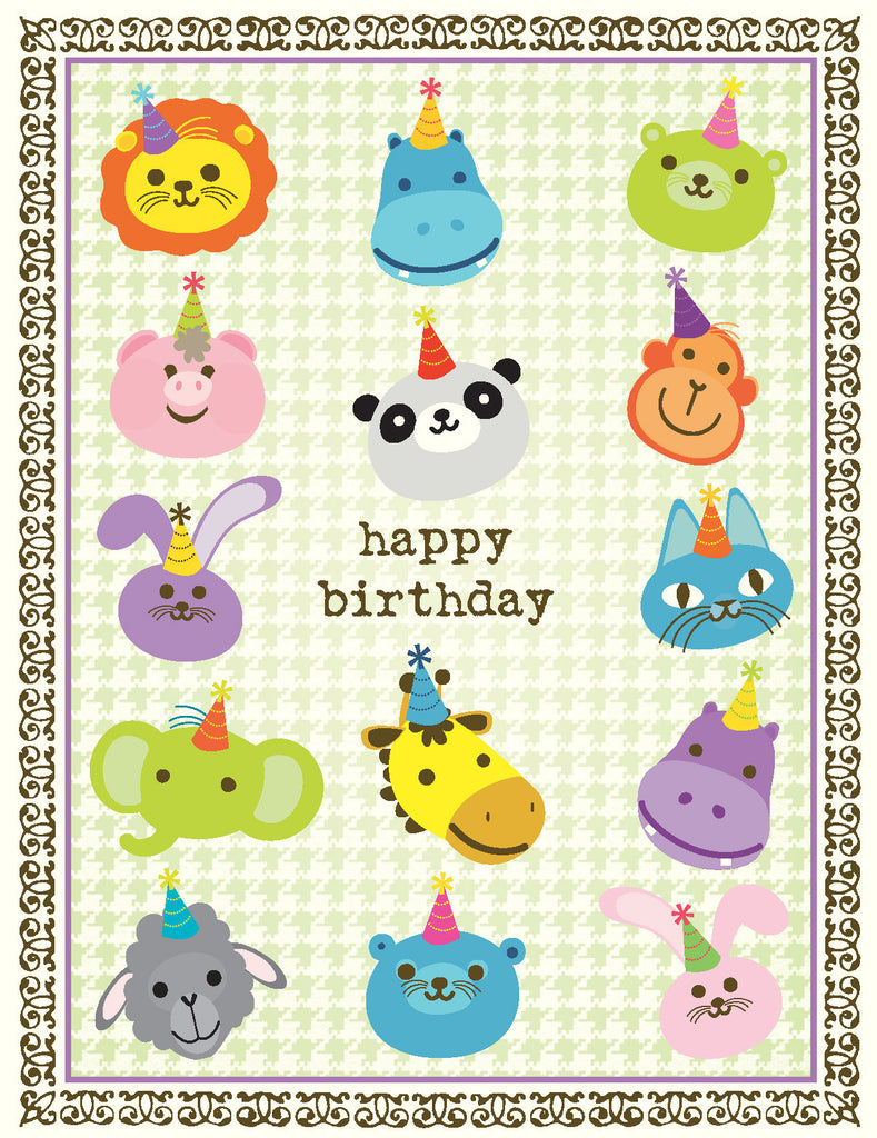 VK9016-Animal Faces Birthday Card