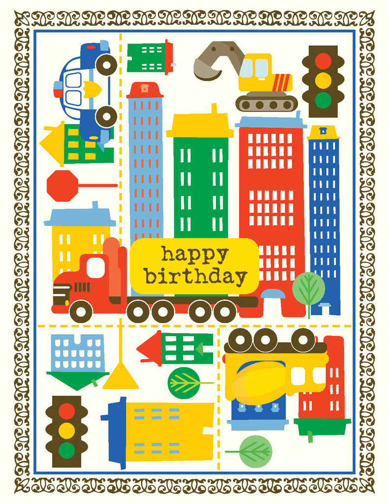 VK9022-City Trucks Birthday Card