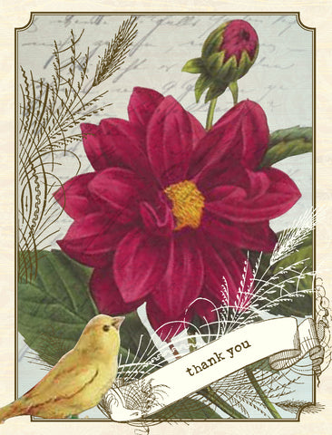 VT9018-Vintage Canary Flower Card