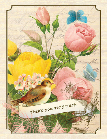 VT9020-Vintage Roses Thank You Card