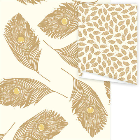 WP3010-Gold Feathers Gift Wrap